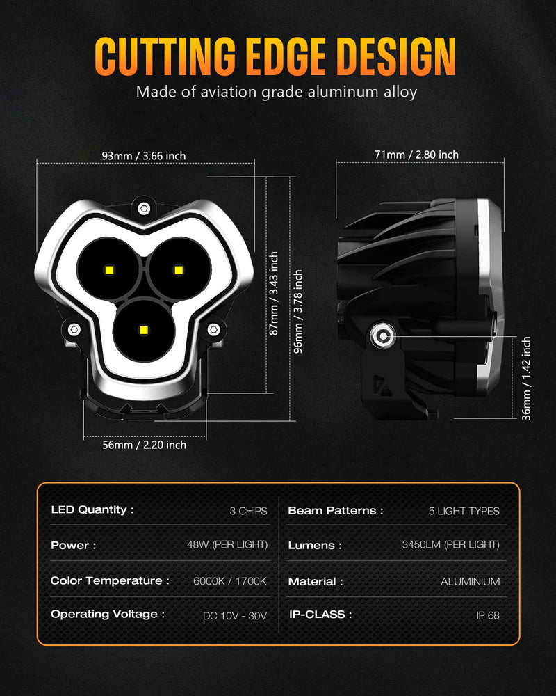 HALO Series 3インチ LED Pod Lights with DRL 48W Twin Light Kit System Pair