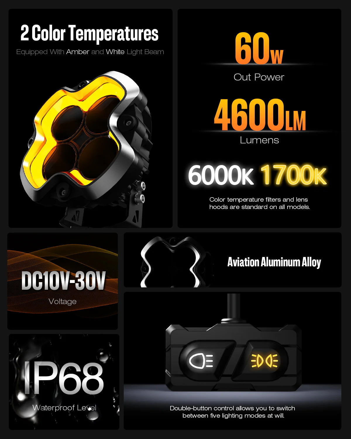 HALO Series 6インチ LED Pod Lights with DRL 60W Twin Light Kit System Pair