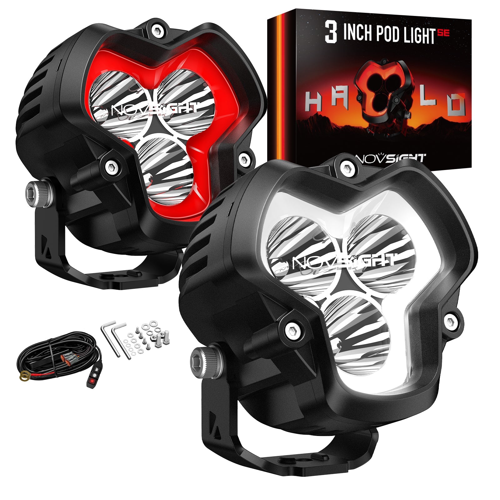 HALO SE Series 3インチ LED Pod Lights with Red and White DRL