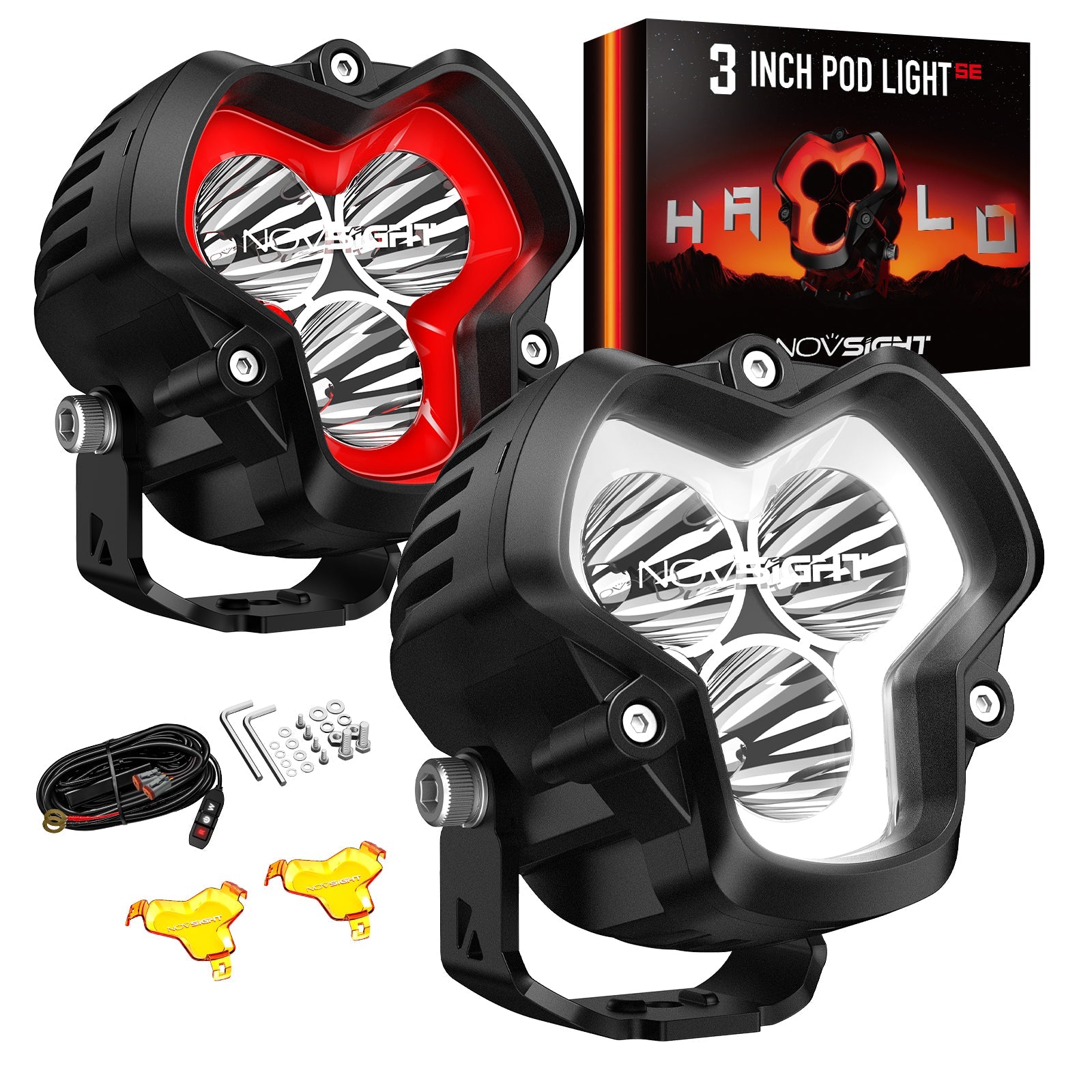 HALO SE Series 3インチ LED Pod Lights with Red and White DRL