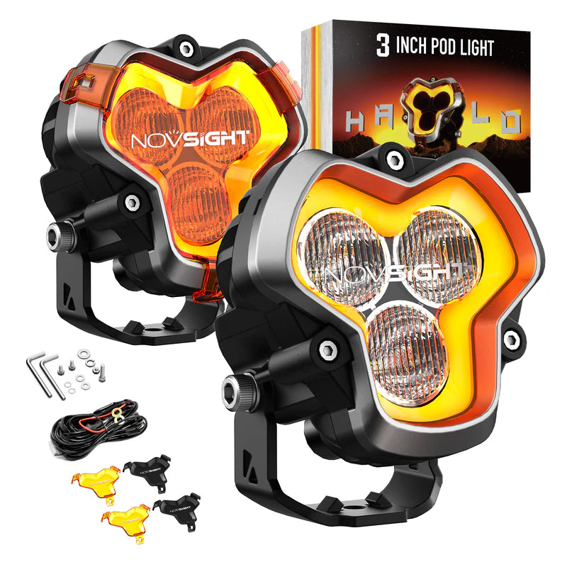 HALO Series 3インチ LED Pod Lights with DRL 48W Twin Light Kit System Pair