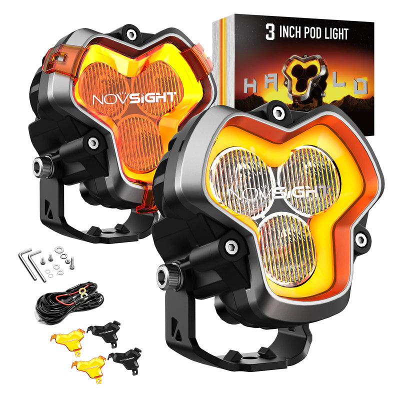 HALO Series 3インチ LED Pod Lights with DRL 48W Twin Light Kit System Pair