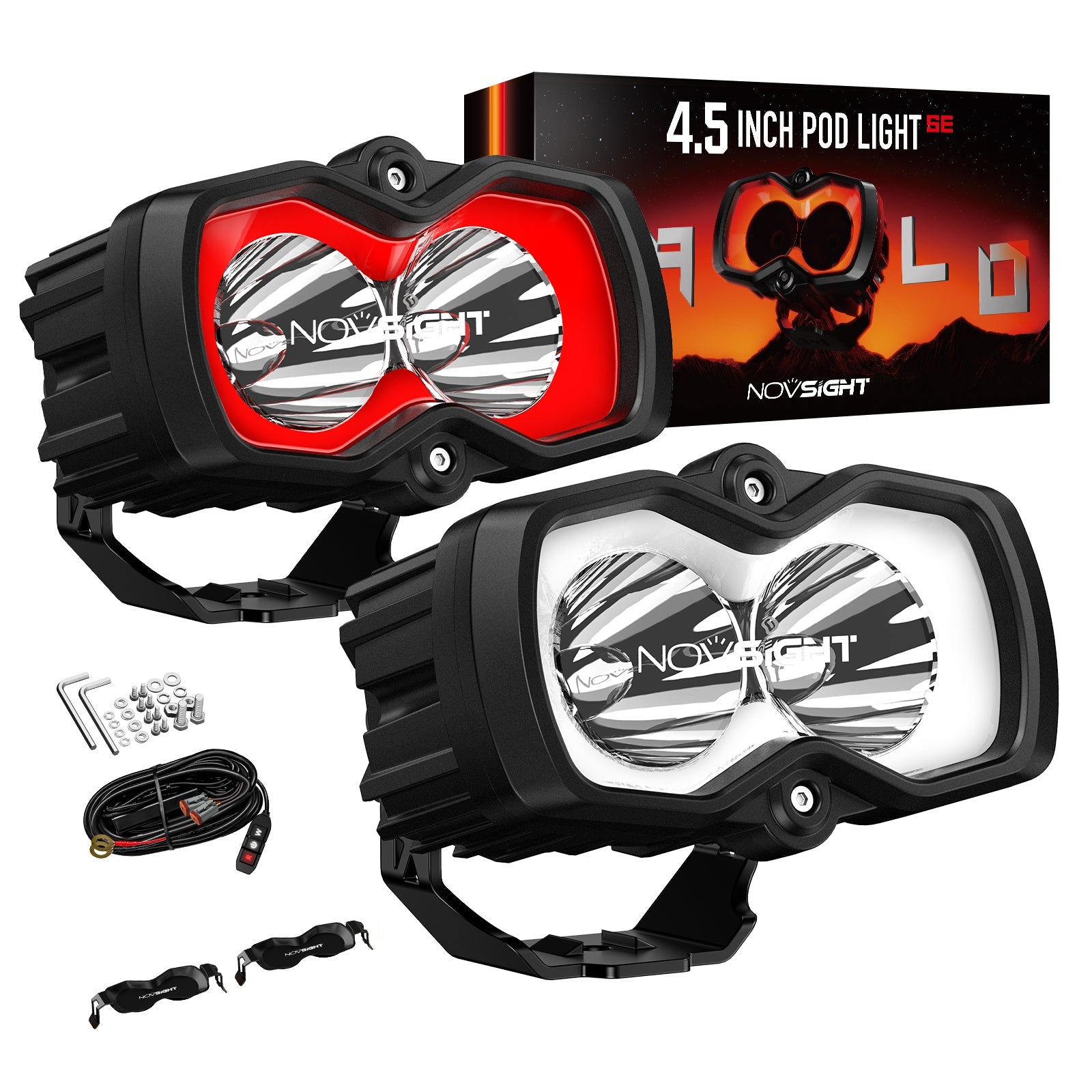 HALO SE Series 4.5インチ LED Pod Lights with Red and White DRL