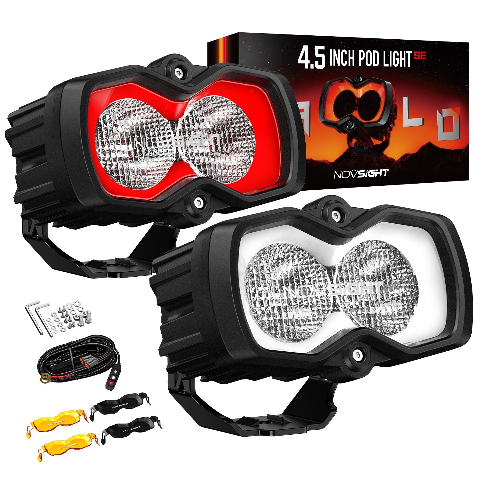 HALO SE Series 4.5インチ LED Pod Lights with Red and White DRL