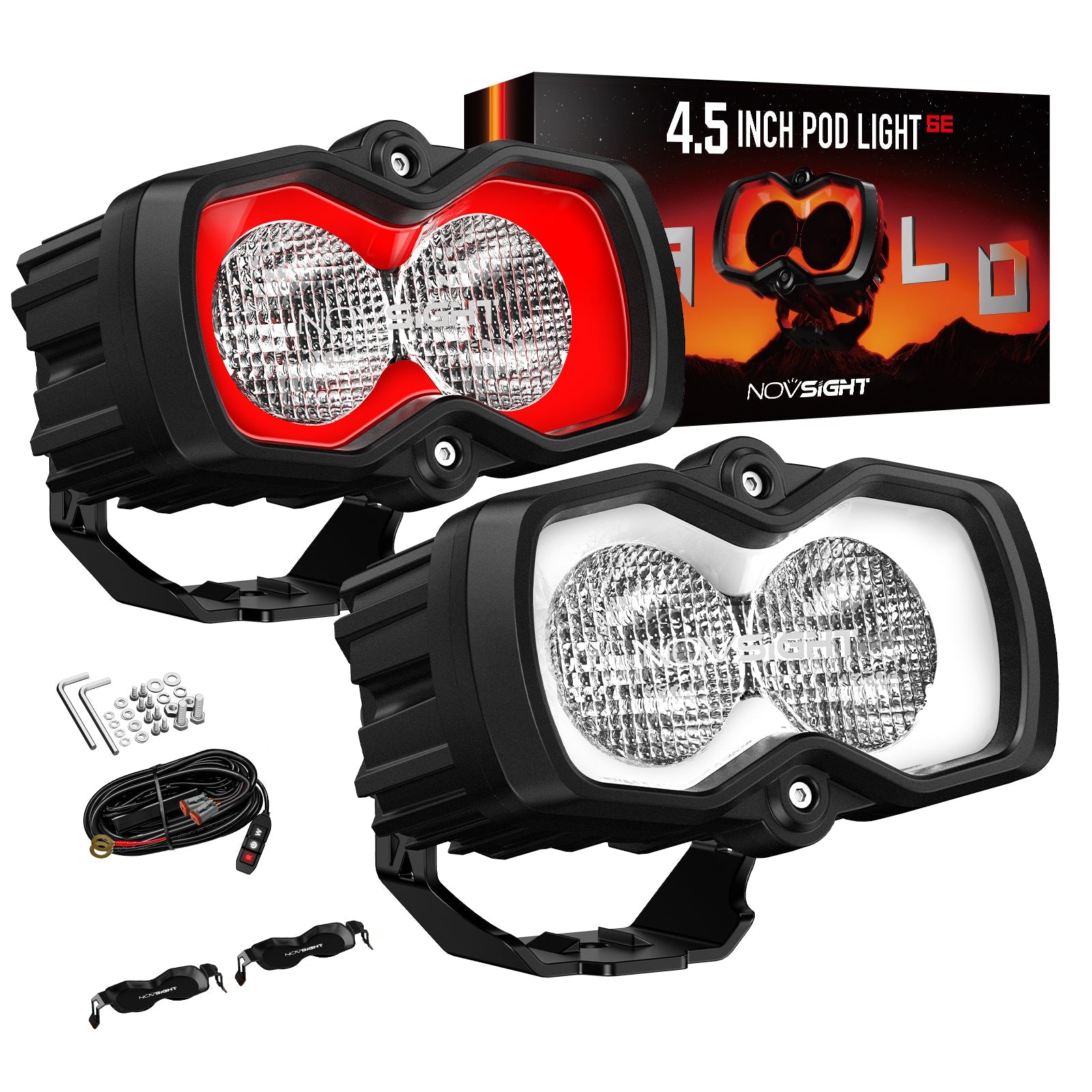 HALO SE Series 4.5インチ LED Pod Lights with Red and White DRL