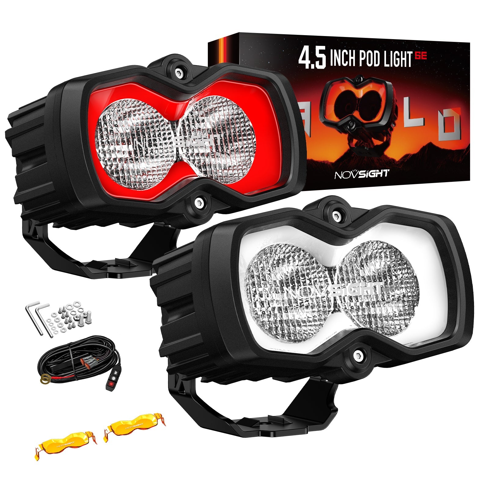 HALO SE Series 4.5インチ LED Pod Lights with Red and White DRL