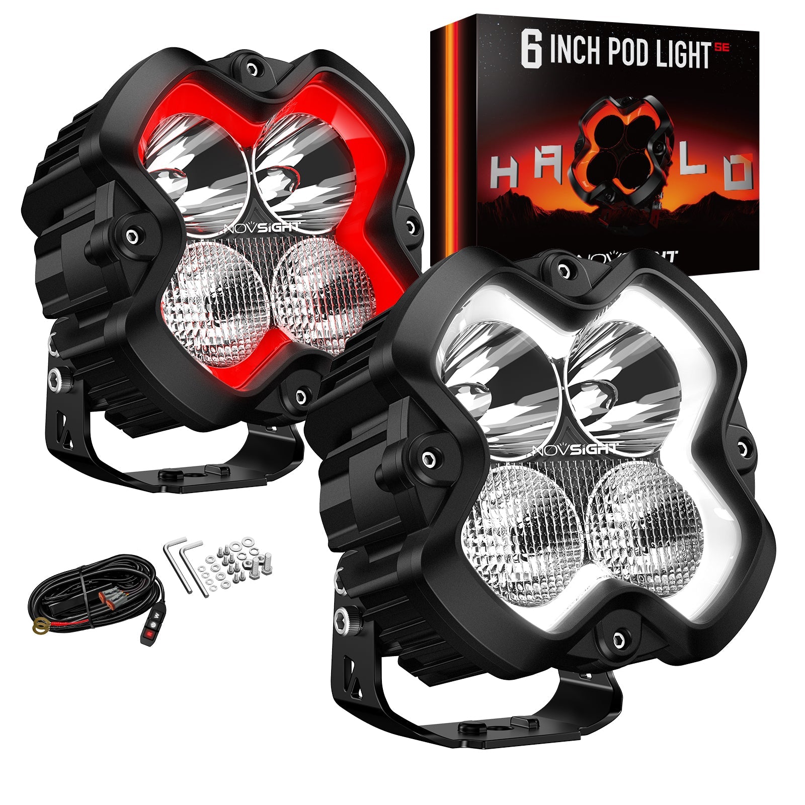 HALO SE Series 6インチ LED Pod Lights with Red and White DRL