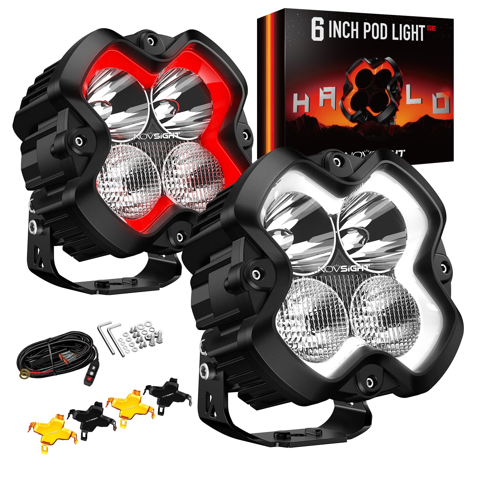 HALO SE Series 6インチ LED Pod Lights with Red and White DRL