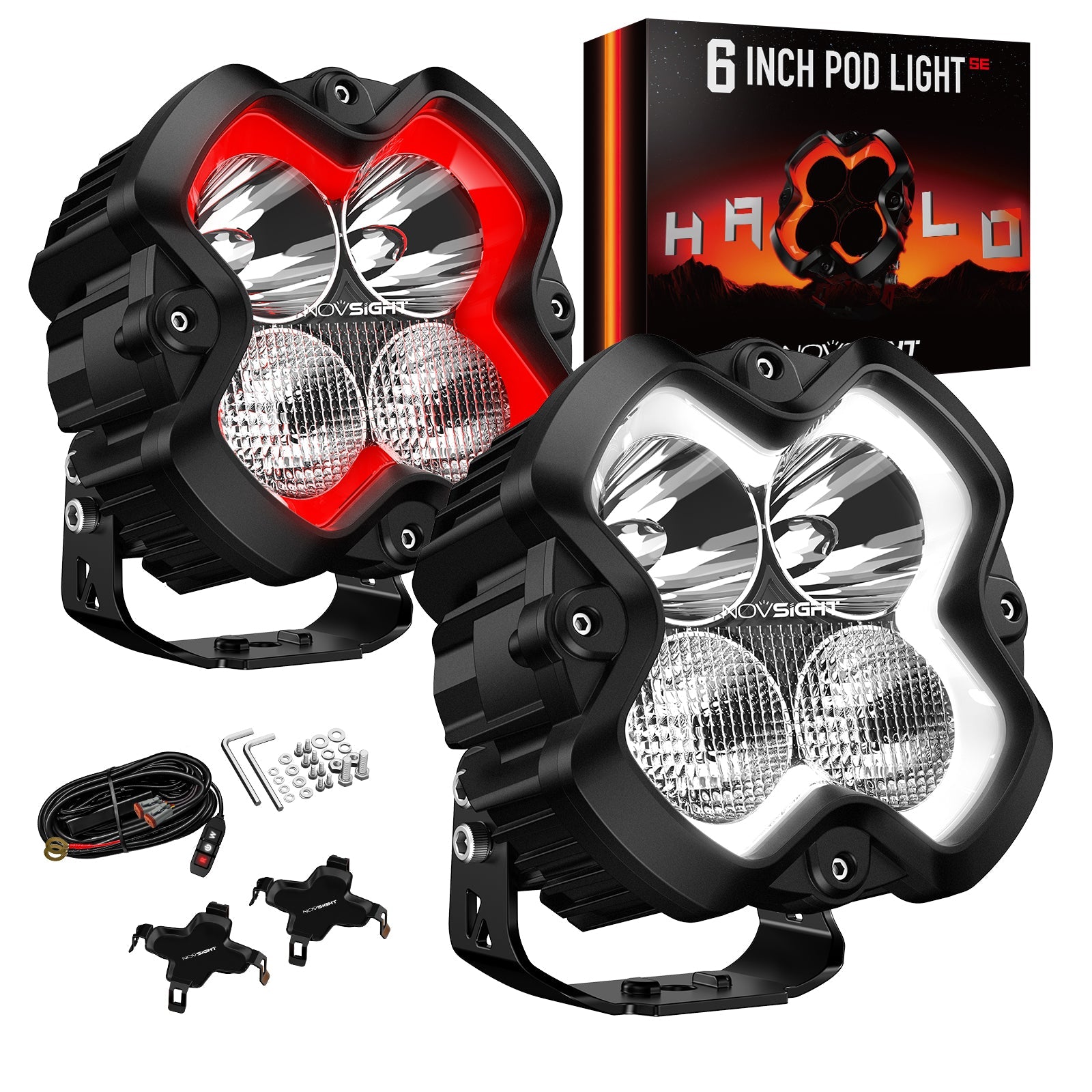 HALO SE Series 6インチ LED Pod Lights with Red and White DRL