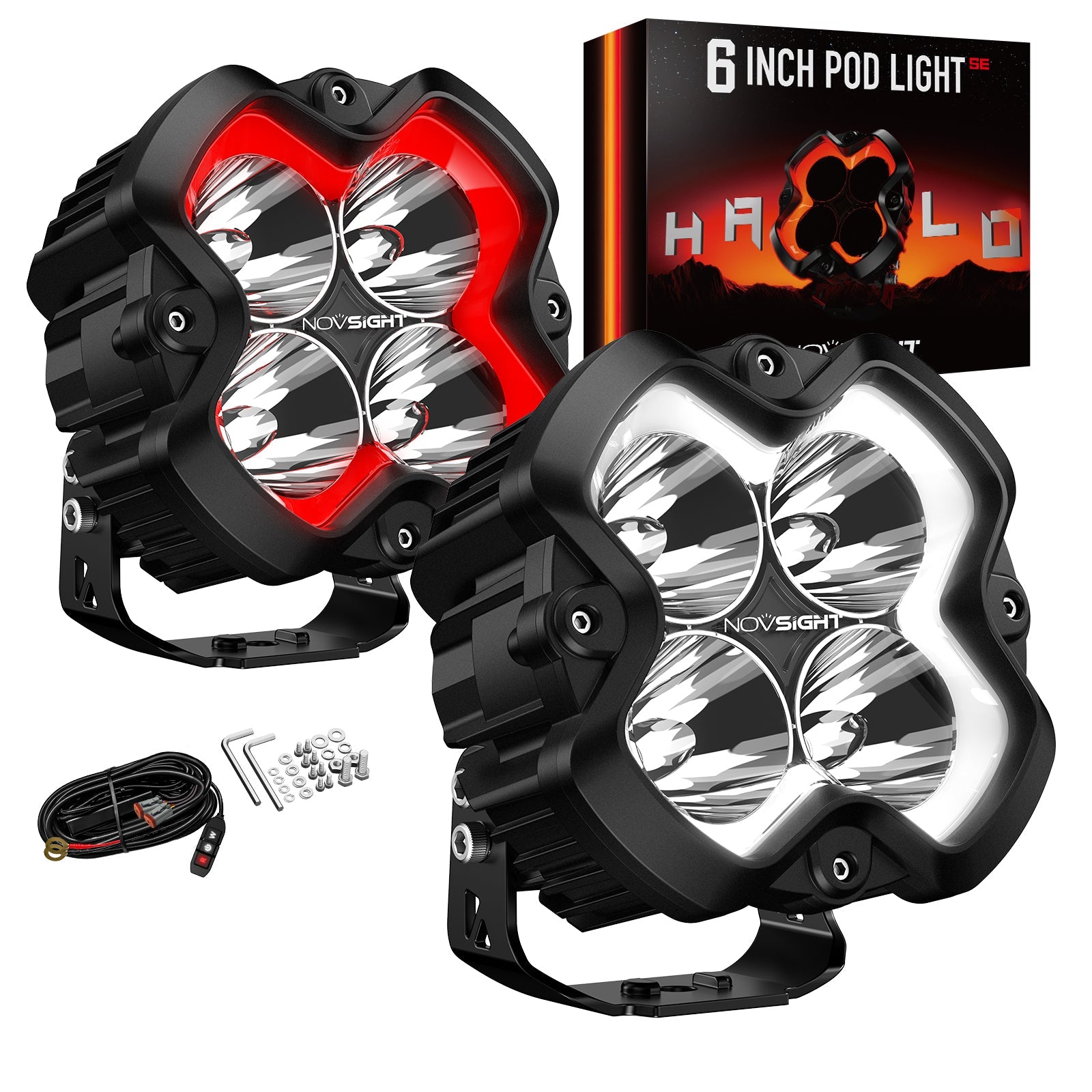 HALO SE Series 6インチ LED Pod Lights with Red and White DRL