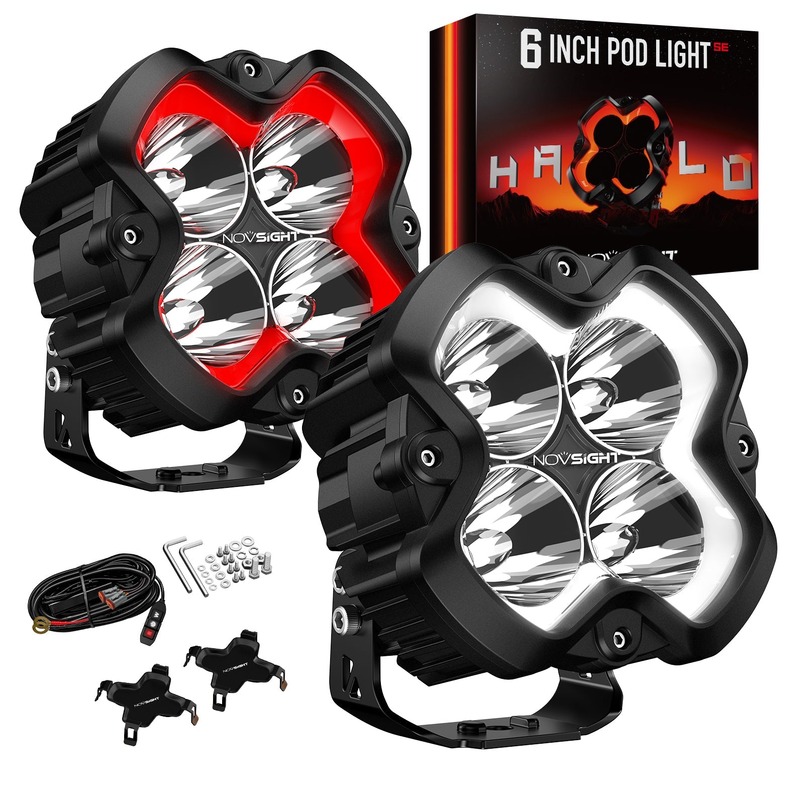HALO SE Series 6インチ LED Pod Lights with Red and White DRL