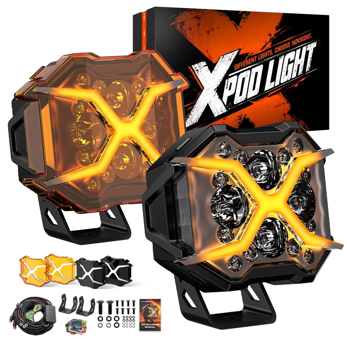X-Series | 7 Inch Off-Road LED Pod Lights with Animated X DRL — 3-in-1 Beam (set)