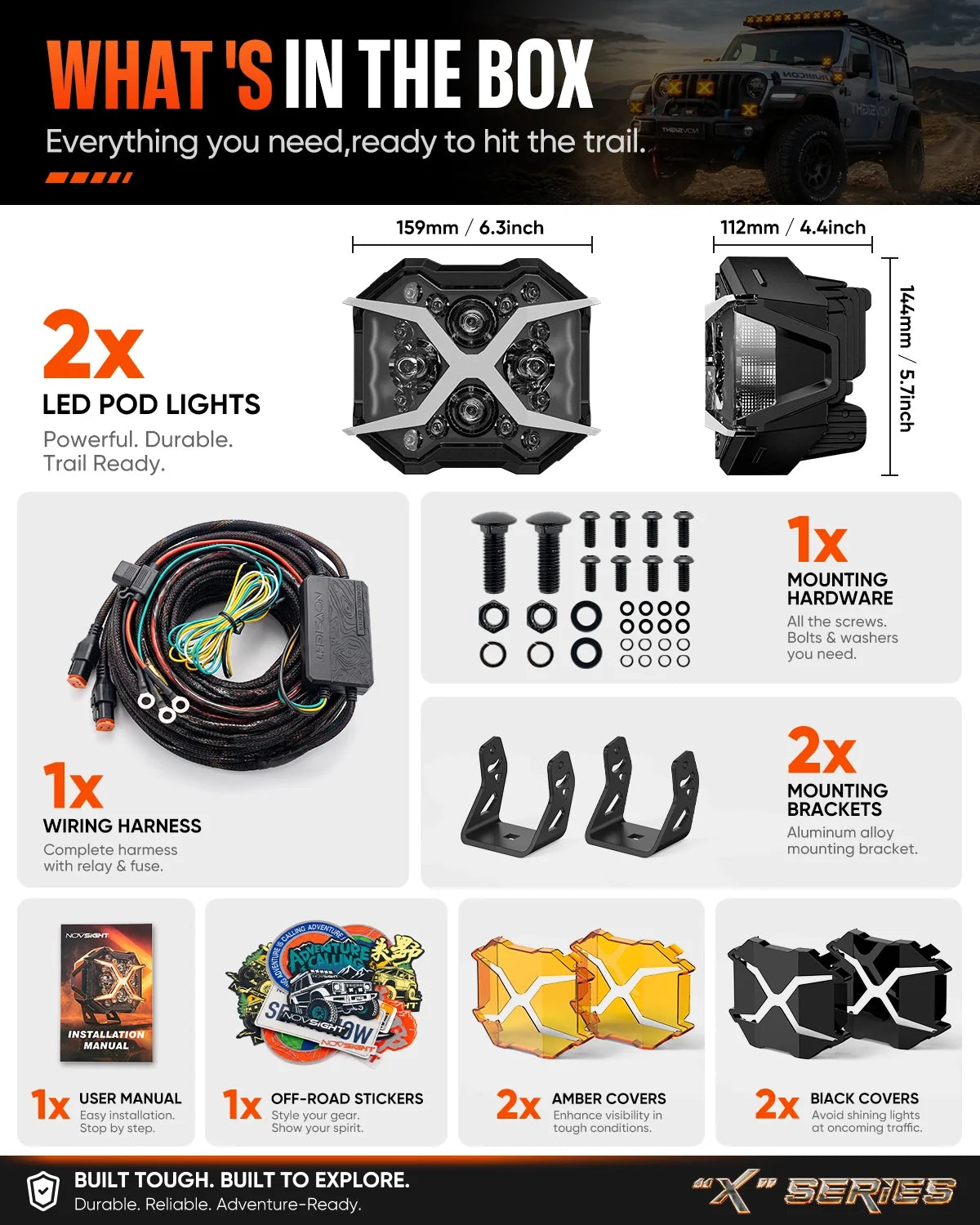 X-Series | 7 Inch Off-Road LED Pod Lights with Animated X DRL — 3-in-1 Beam (set)