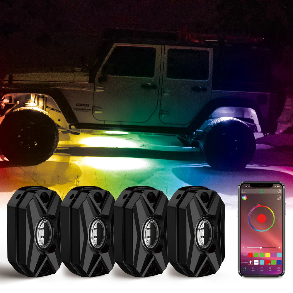 RGB LED Rock Lights Kit One to Eight (4Pods Set 8 Pods Set)