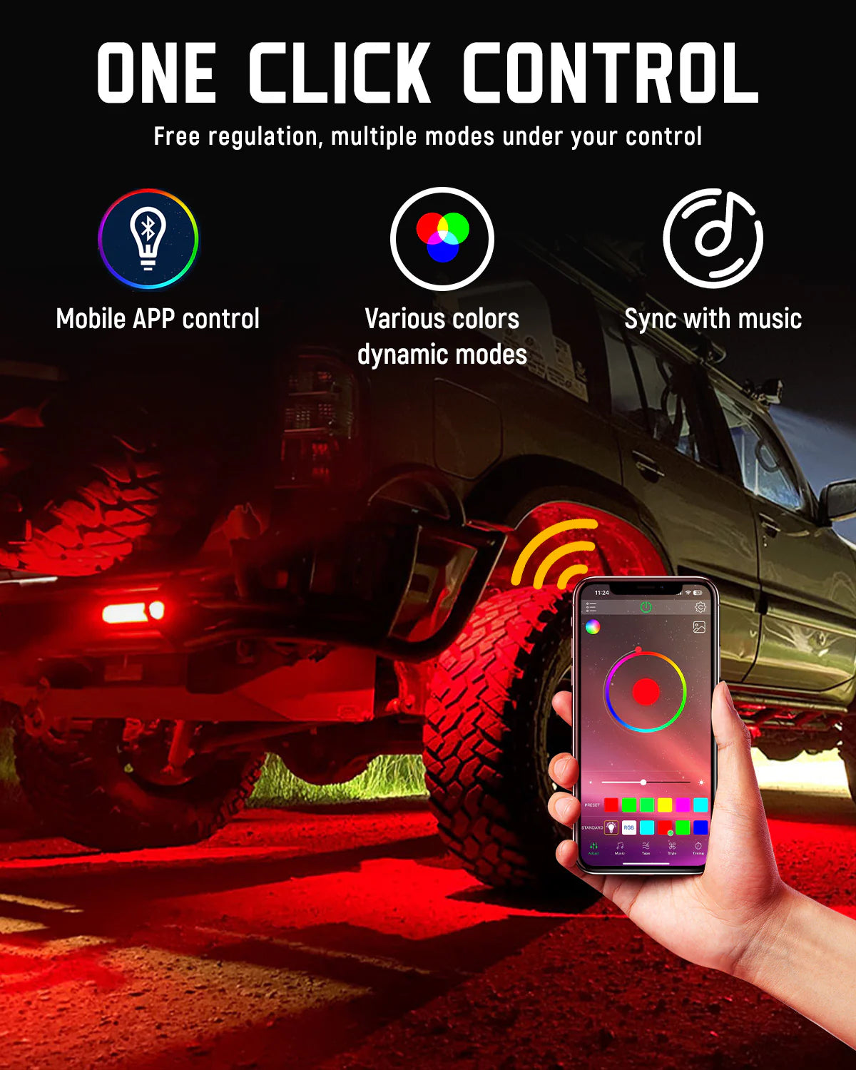 RGB LED Rock Lights Kit One to Eight (4Pods Set 8 Pods Set)