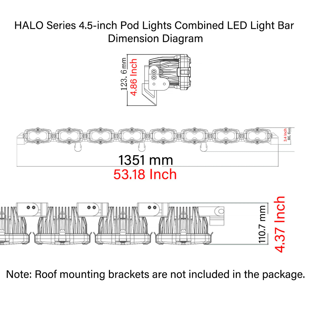 HALO Series 4.5インチ Pod Lights Combined LED Light Bar (52インチ)