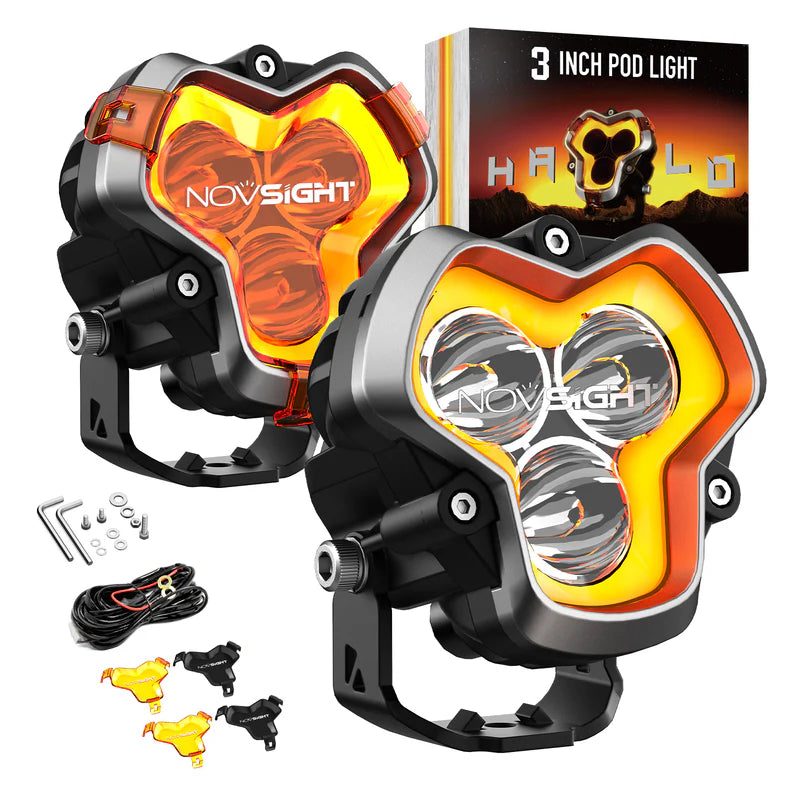 HALO Series 3インチ LED Pod Lights with DRL 48W Twin Light Kit System Pair