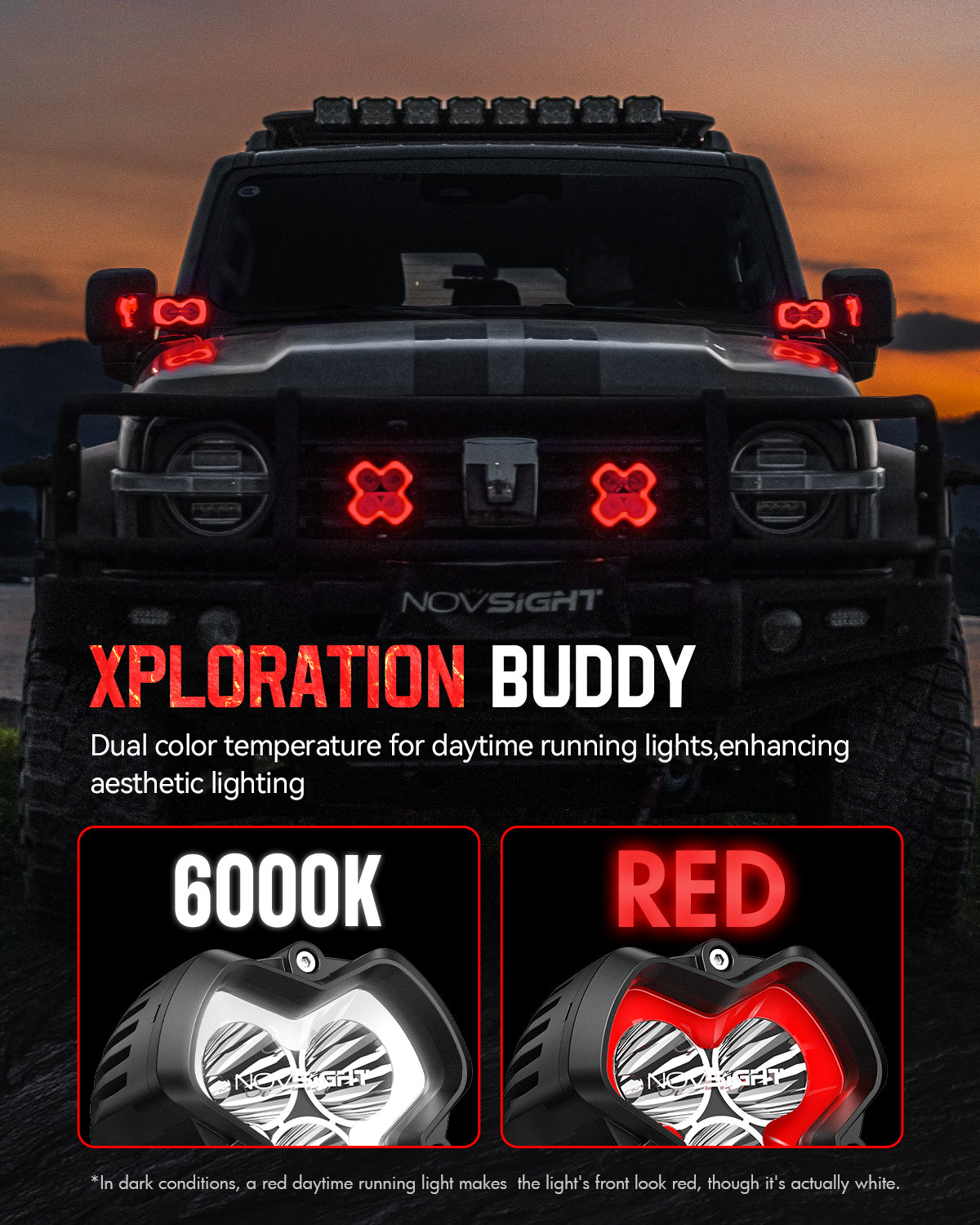 HALO SE Series 3インチ LED Pod Lights with Red and White DRL