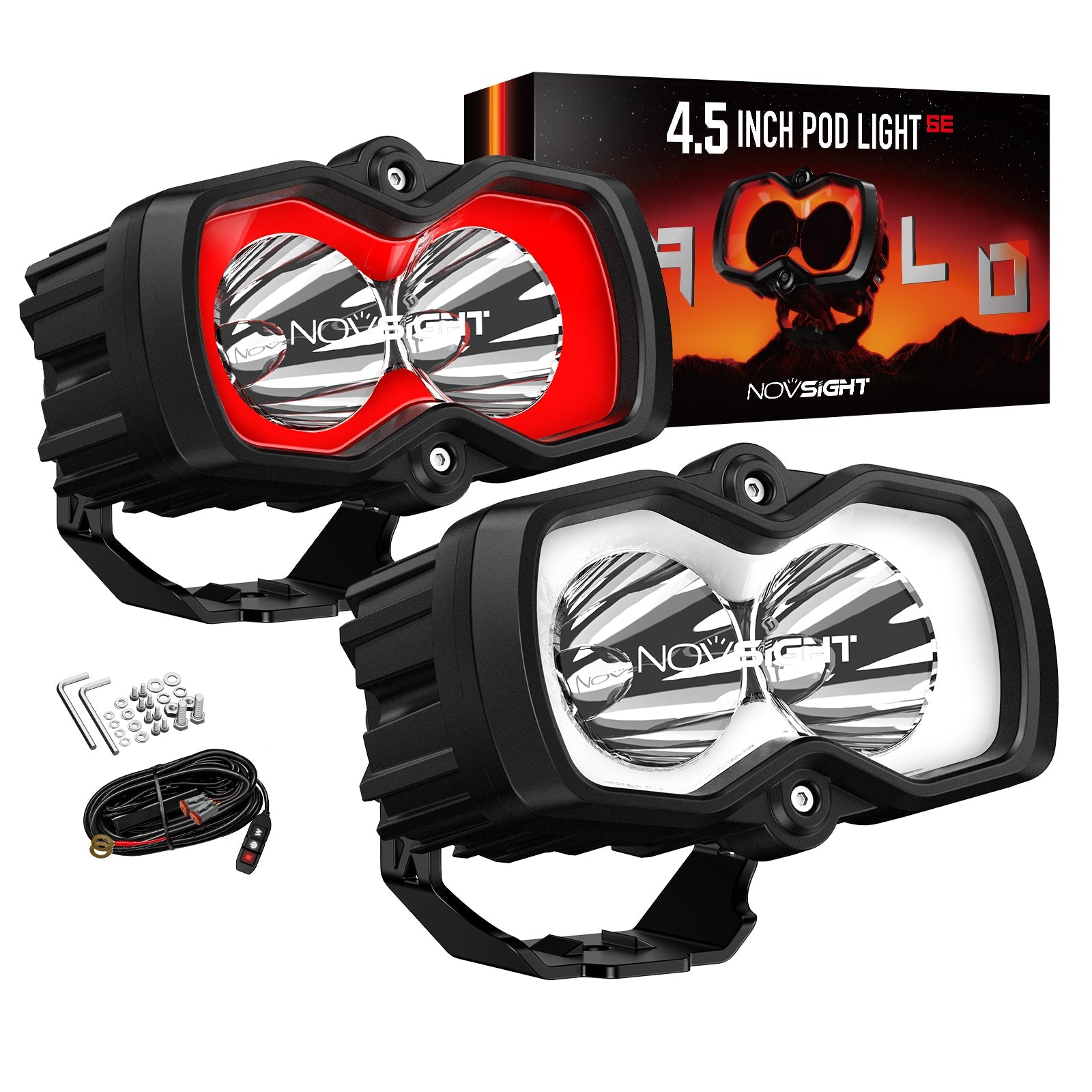 HALO SE Series 4.5インチ LED Pod Lights with Red and White DRL