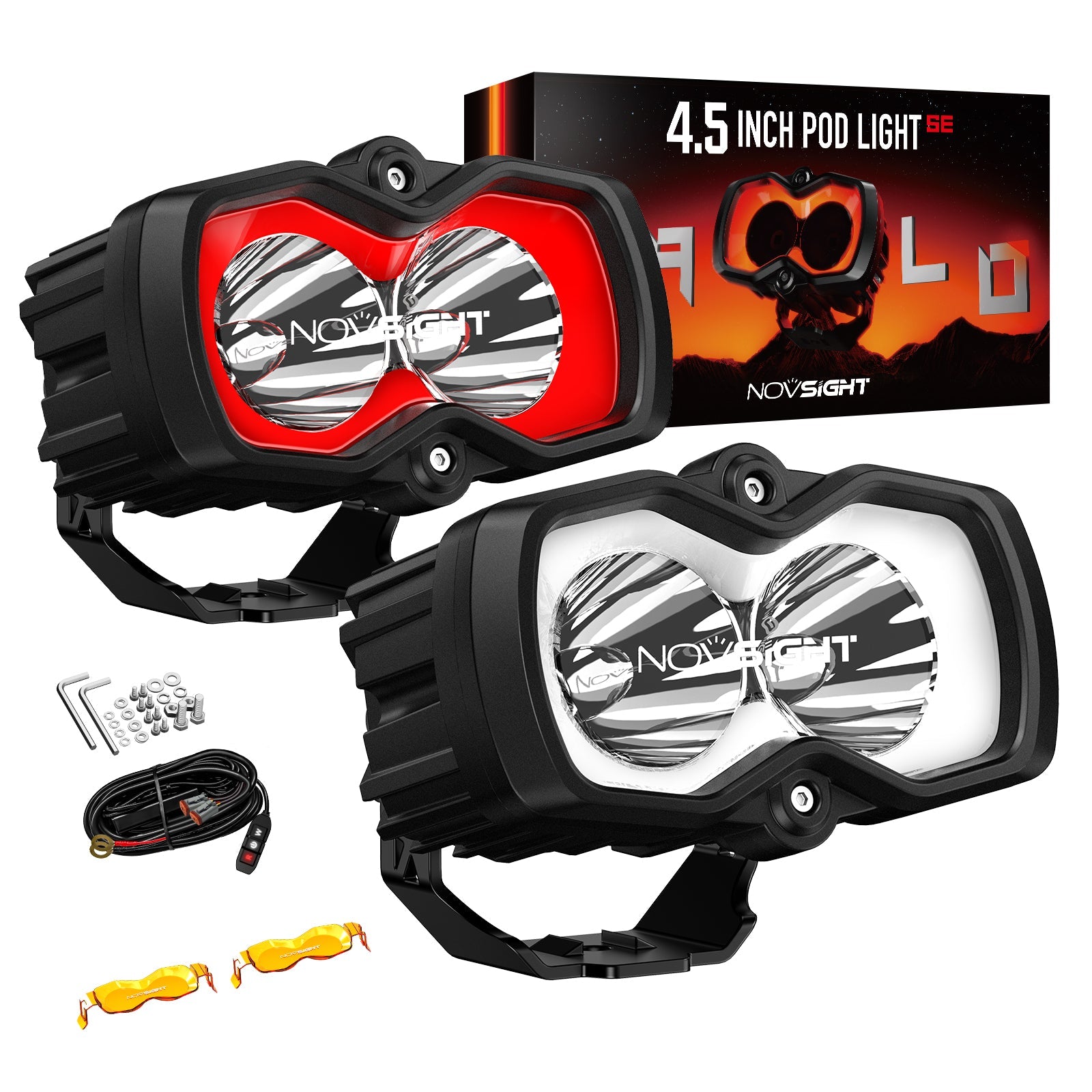 HALO SE Series 4.5インチ LED Pod Lights with Red and White DRL