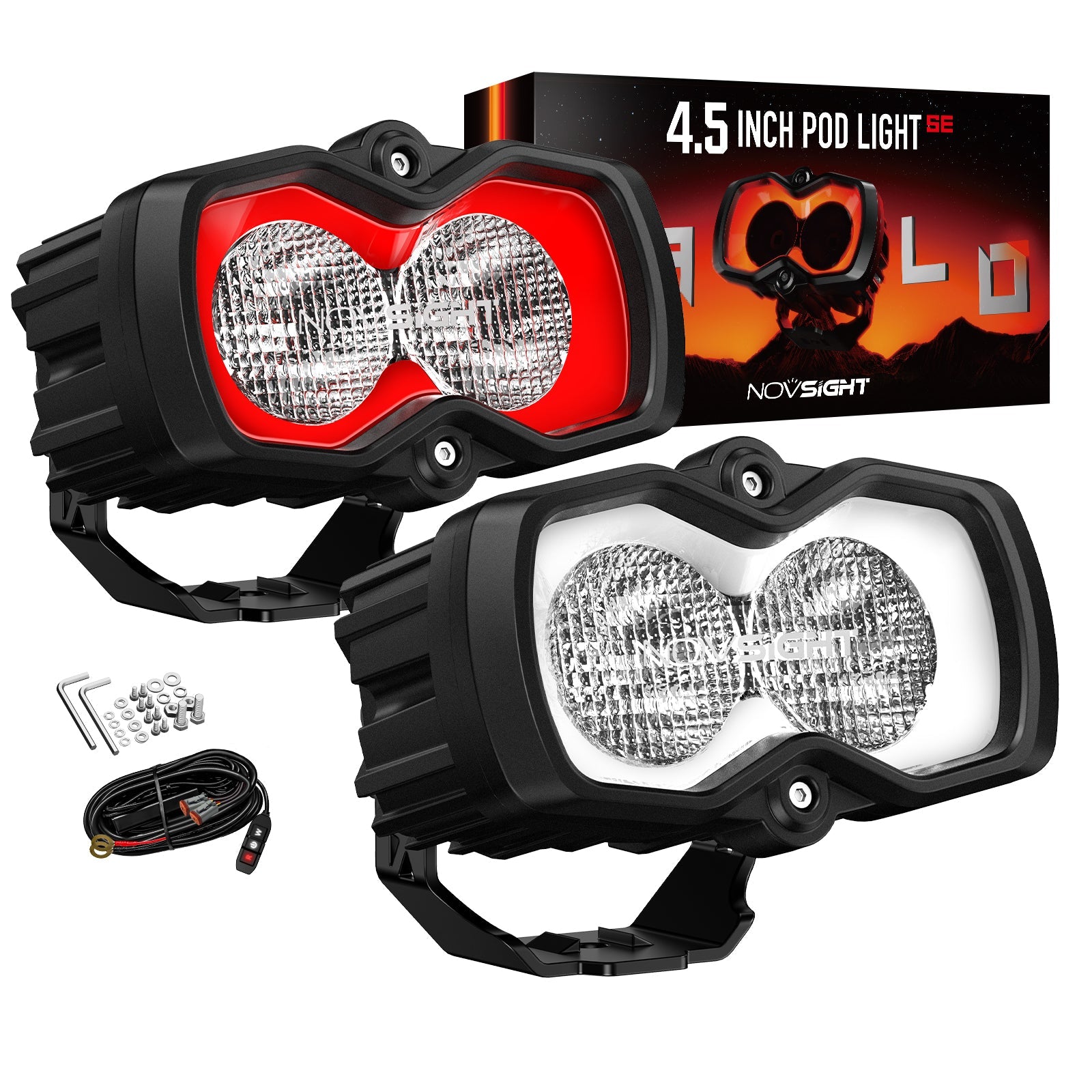 HALO SE Series 4.5インチ LED Pod Lights with Red and White DRL