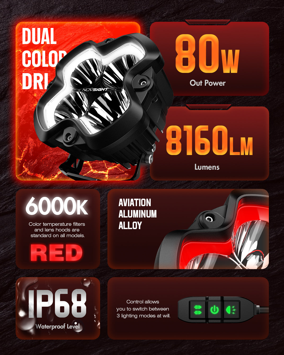 HALO SE Series 6インチ LED Pod Lights with Red and White DRL