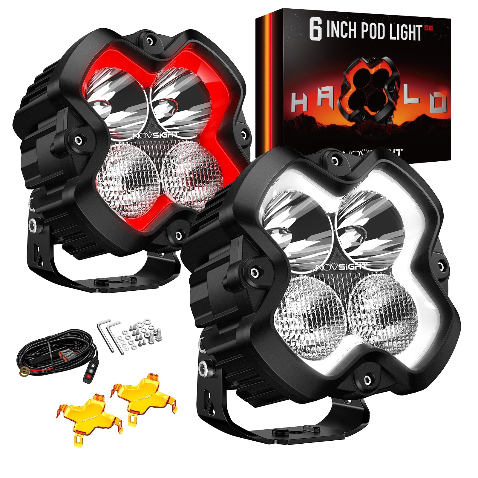 HALO SE Series 6インチ LED Pod Lights with Red and White DRL