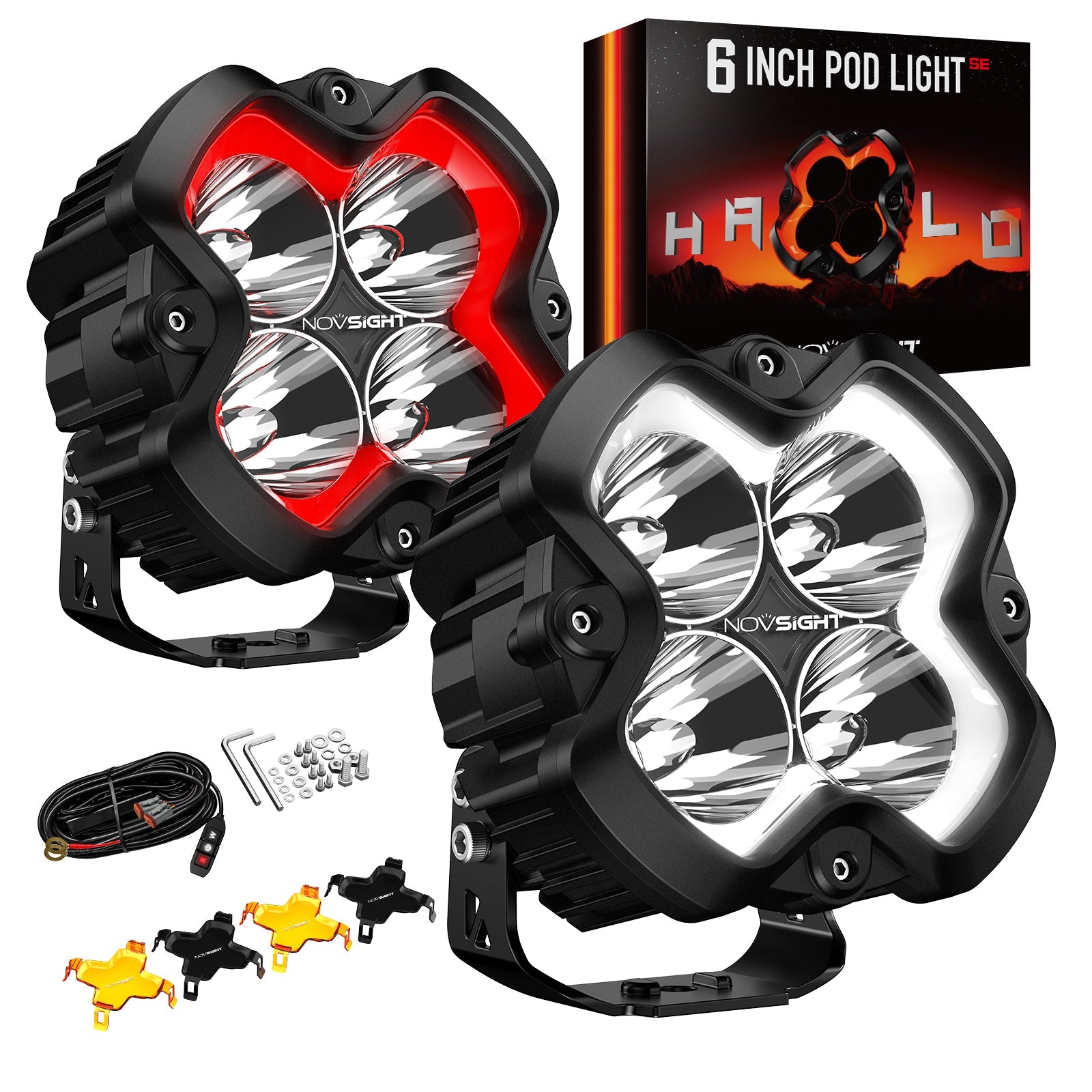 HALO SE Series 6インチ LED Pod Lights with Red and White DRL