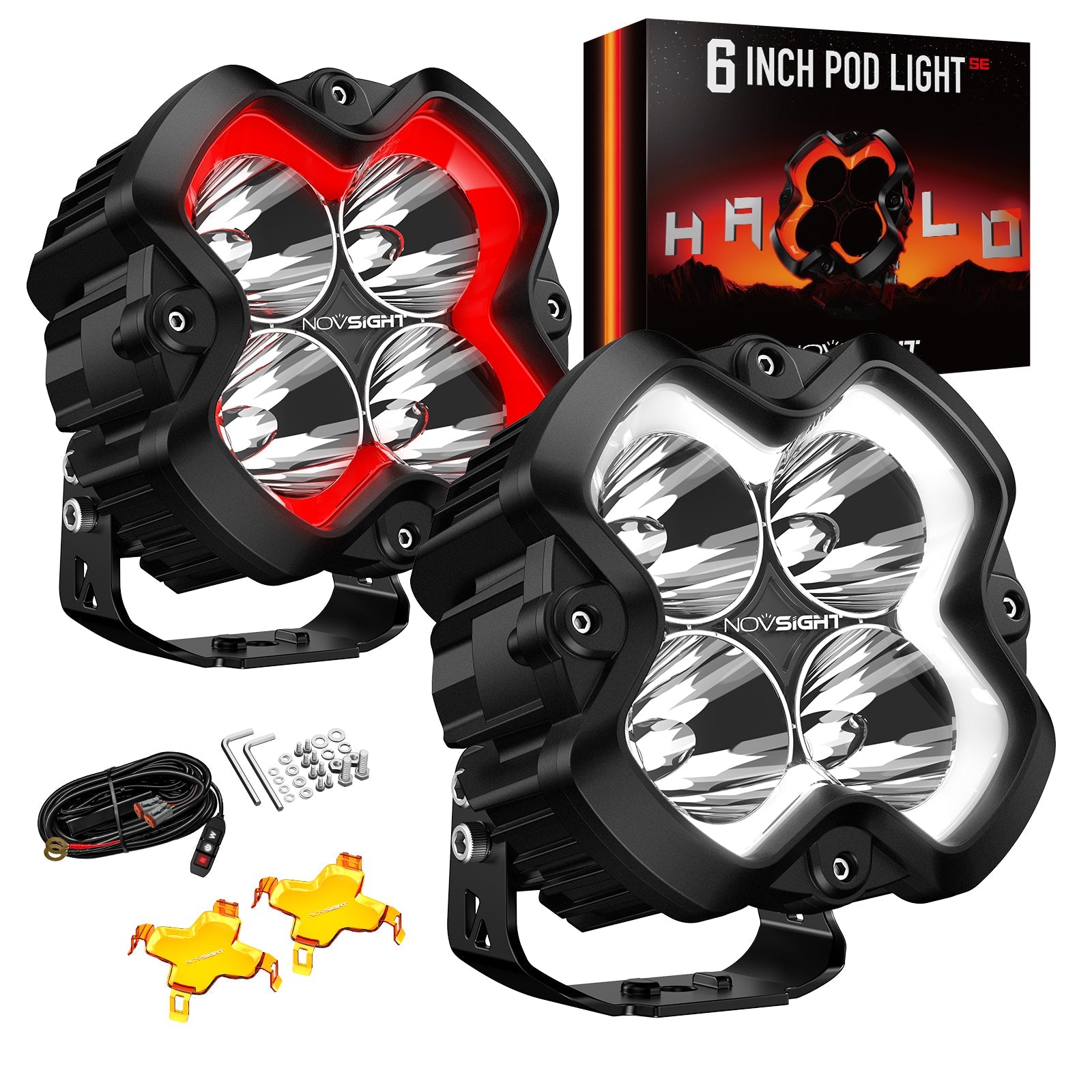 HALO SE Series 6インチ LED Pod Lights with Red and White DRL