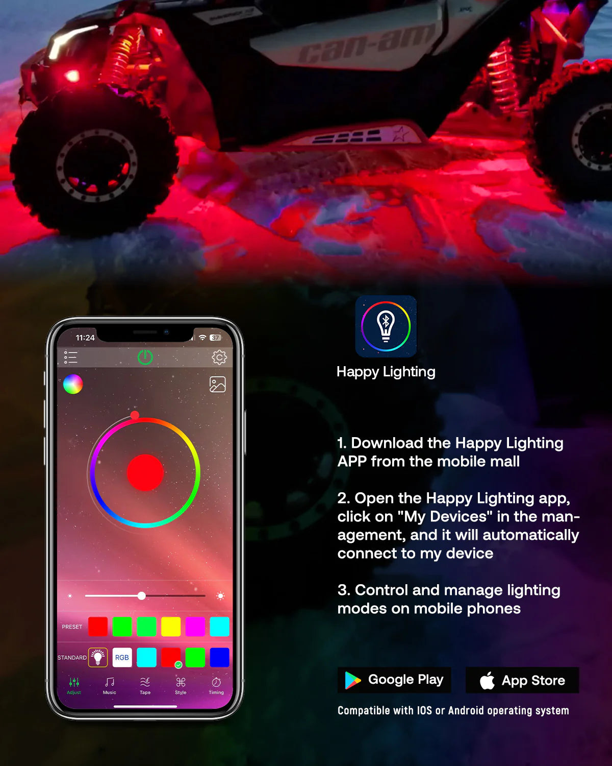 RGB LED Rock Lights Kit One to Eight (4Pods Set 8 Pods Set)